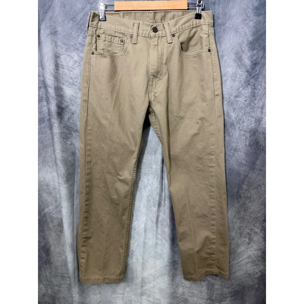 Levis 505 Regular Fit Straight Leg Khaki Tan Pants Mens 33x30